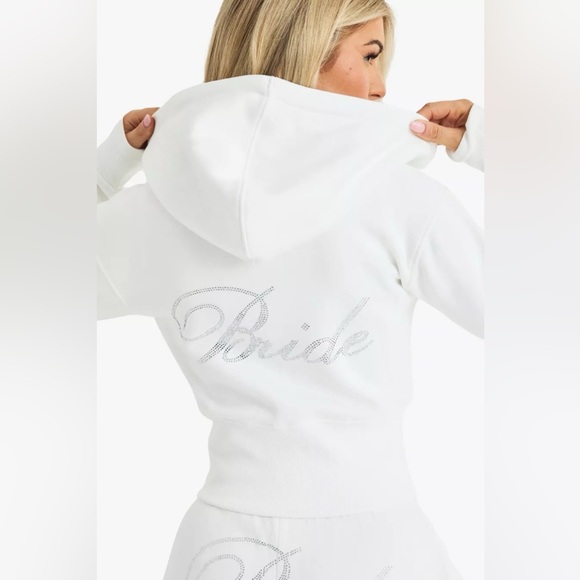 Boohoo White Bridal Set - Cropped Hoodie and Joggers - Picture 1 of 6